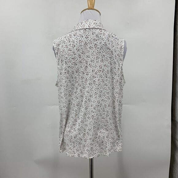 Adrianna Papell Printed Knit Blouse Women M White Sleeveless Button Up Tie Front - Picture 6 of 12